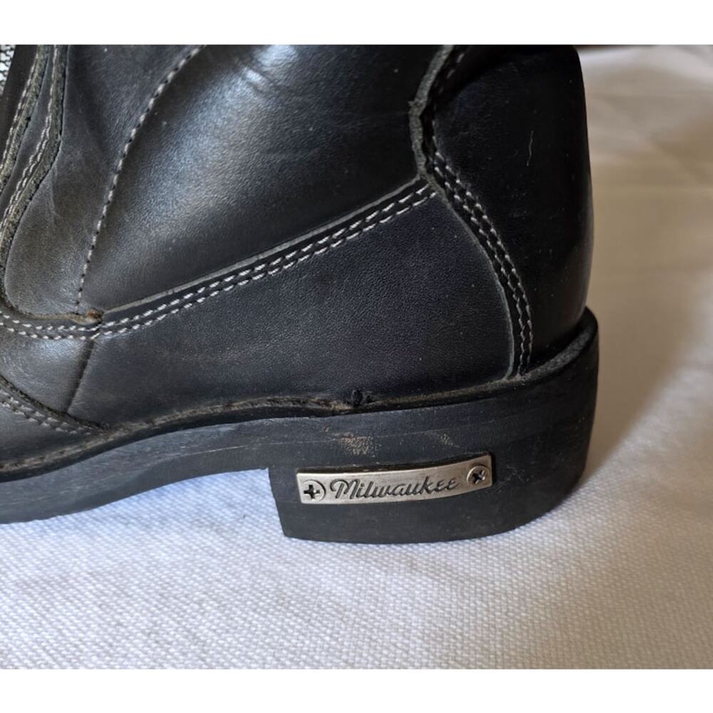 Milwaukee Women's Biker Black Leather Motorcycle Boots Silver Hardware 9 US - Picture 3 of 11
